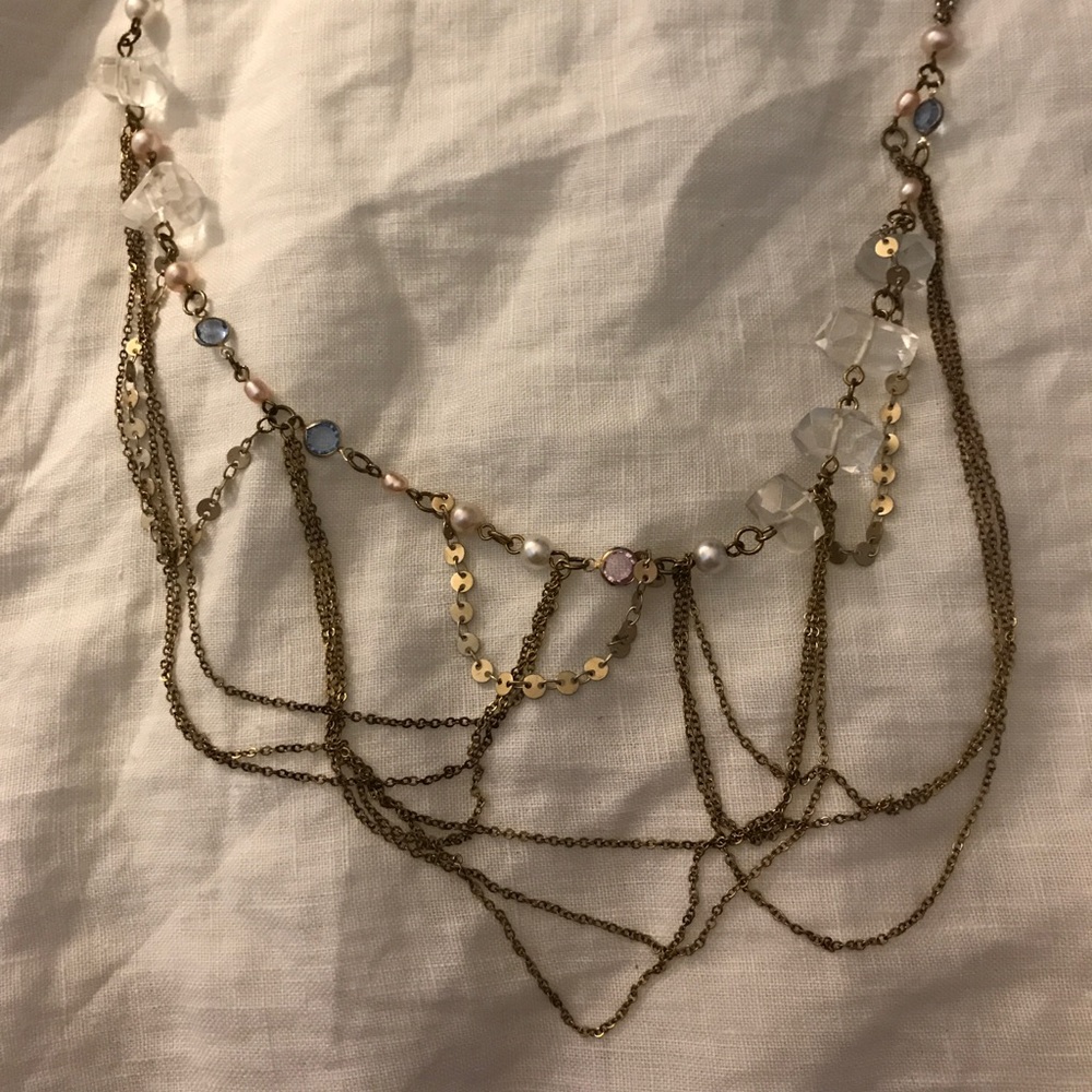 J Crew brass and beads chain necklace